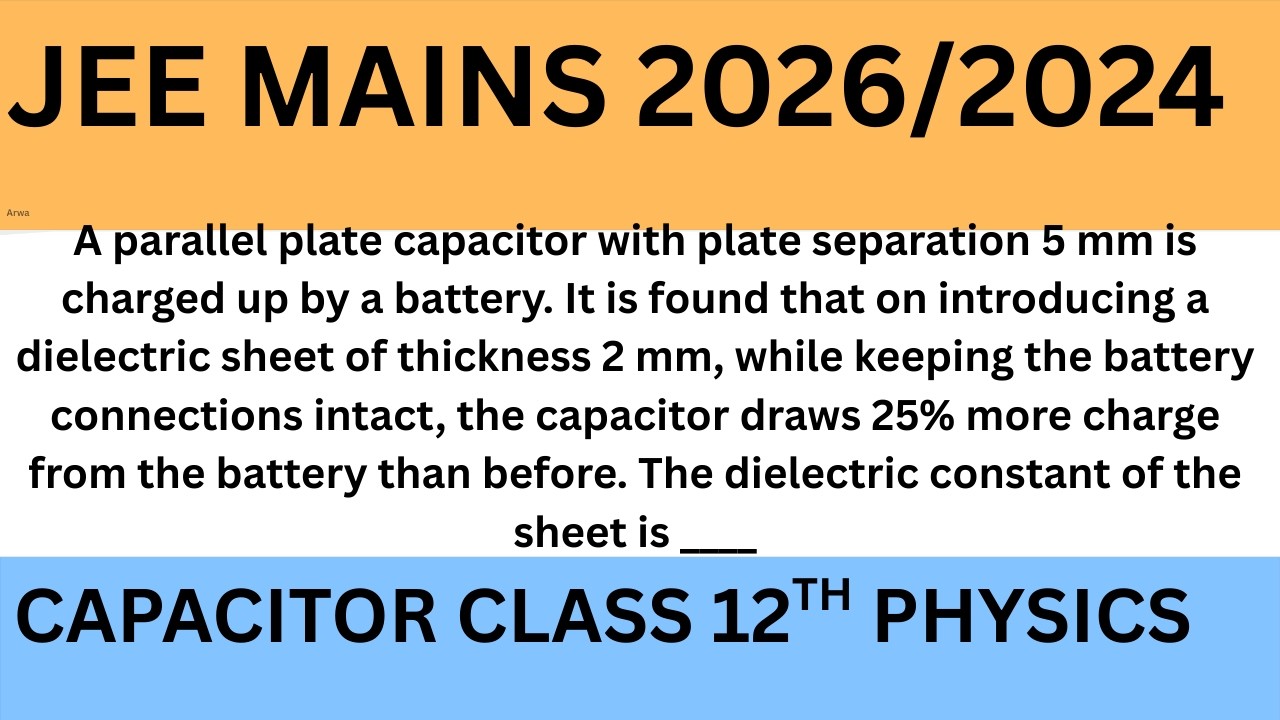 A parallel plate capacitor with plate separation 5 mm is charged up by a battery. It is found that