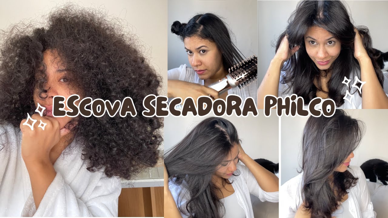 TESTANDO A ESCOVA SECADORA PHILCO MULTIFUNÇÕES 1300 WATTS - CABELO CACHEADO