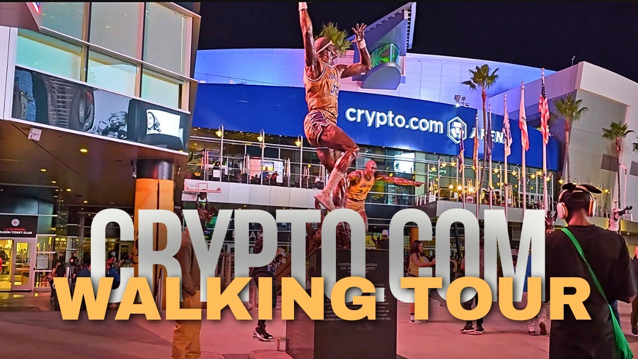 Crypto.com  Arena (Staples Center) and surroundings at night in 4K Walking Tour. Lakers' Game