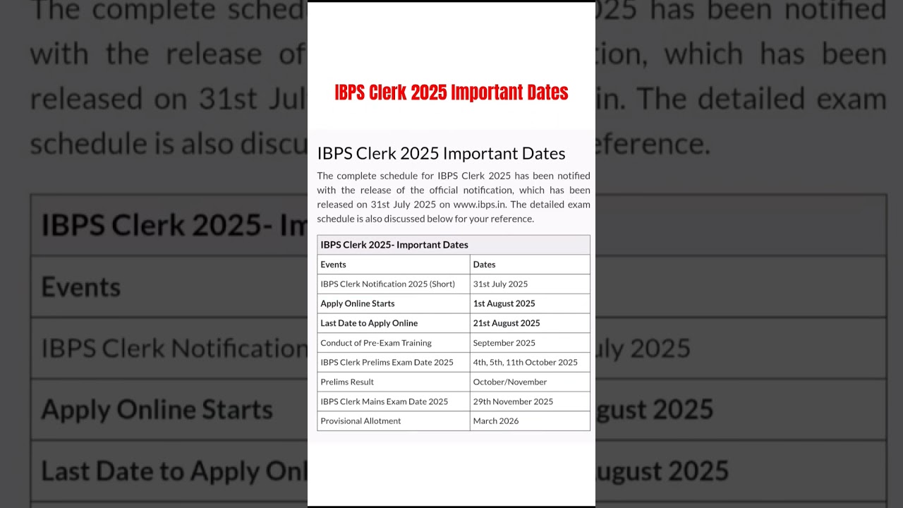 IBPS Clerk 2025 Important Dates #ibpsclerk  #bankingexams #psu #job #subscribe #2025 #latestupdates