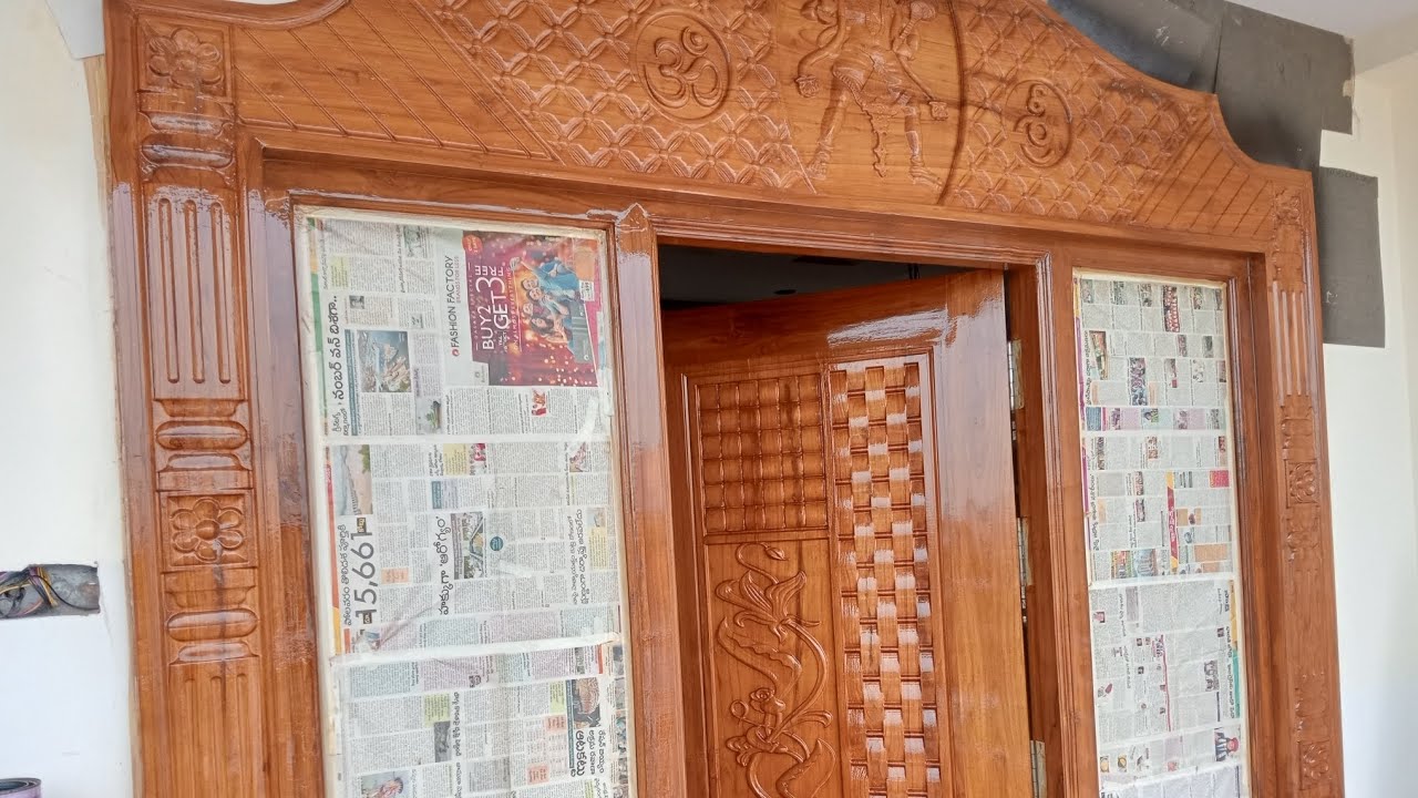 👍teak wood door polishing👌 with glossy finishing టేక్ వుడ్ డోర్ పాలిషింగ్ ఫుల్ షైనింగ్ లో ఉన్న డోర్🚪