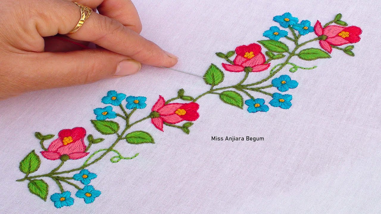 Cute Rose Borderline Embroidery Design by Miss Anjiara Begum