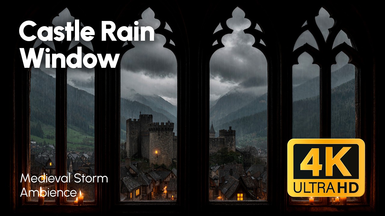 Medieval Castle Window in the Rain | Cozy Mountain Storm Ambience for Sleep, Study & Relaxation (4K)