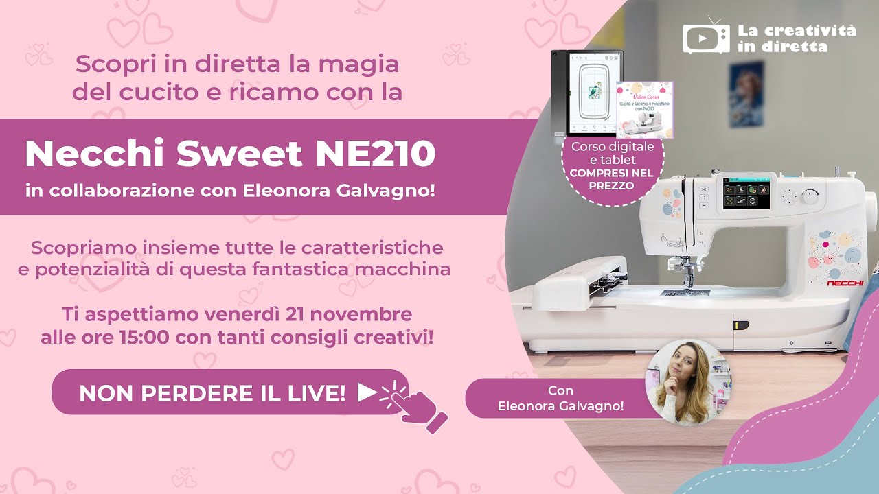 Conosci in diretta con noi la stupenda macchina per cucire e ricamatrice Necchi NE210!