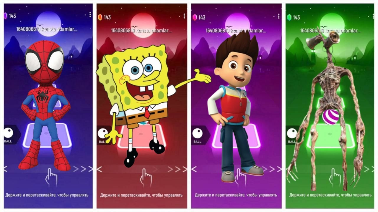 Spidey vs SpongeBob vs Paw Patrol vs Siren Head | Tiles Hop EDM Rush Gameplay