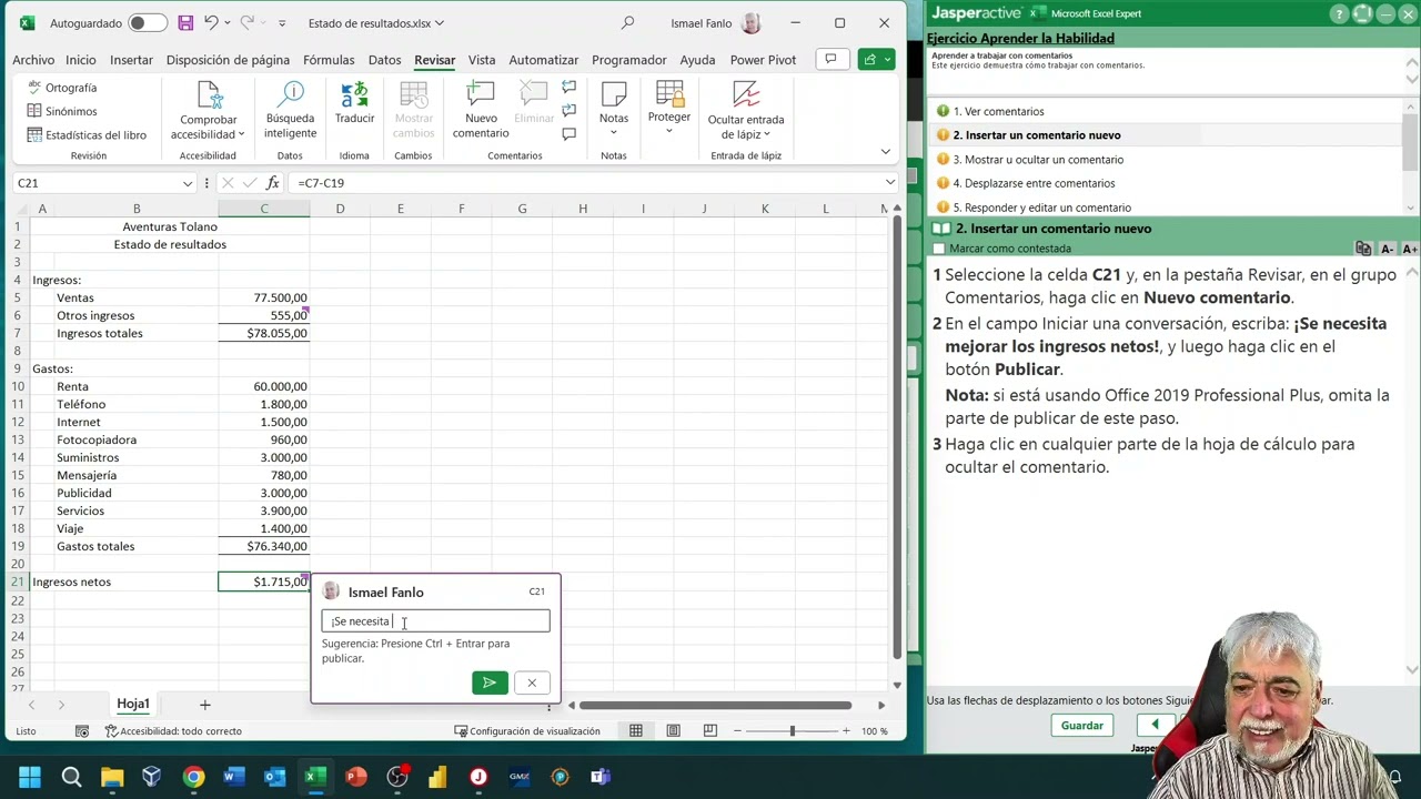 jasper excel2019 expert L4E5 usar comentariosen 365