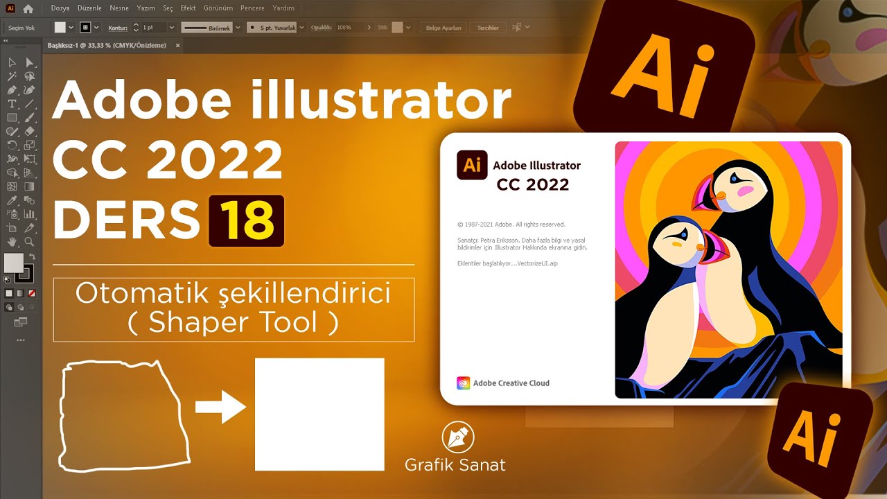 Adobe Illustrator Dersleri  cc 2022 / Otomatik şekillendirici  ( Shaper Tool ) 18