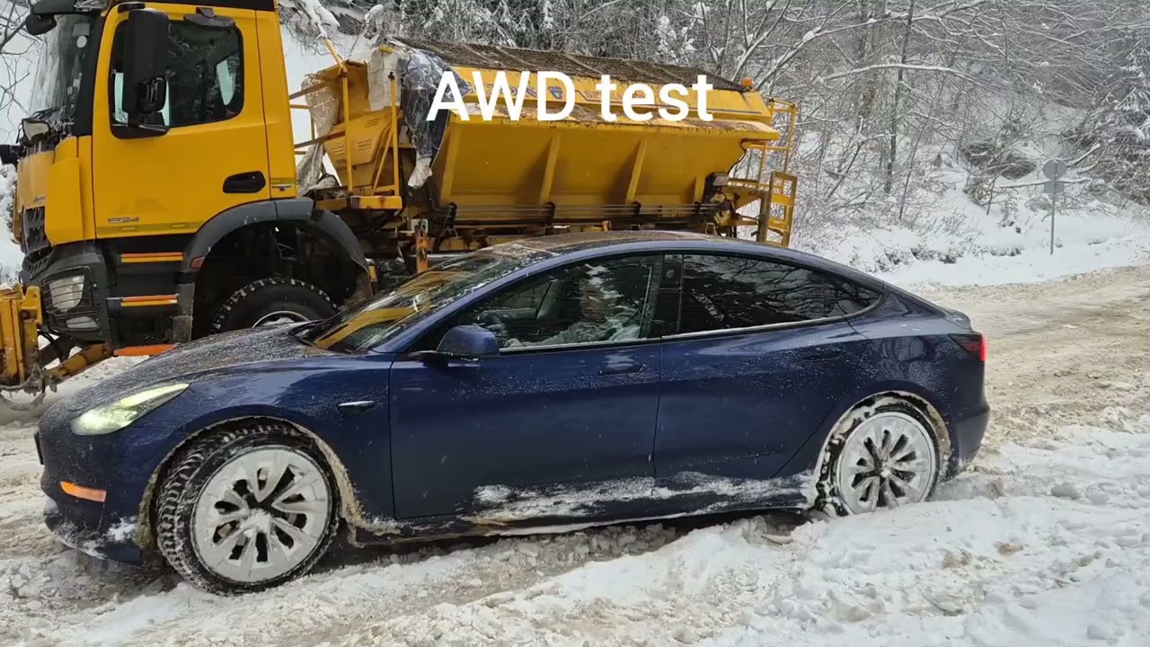 Tesla model 3 rwd vs awd snow test