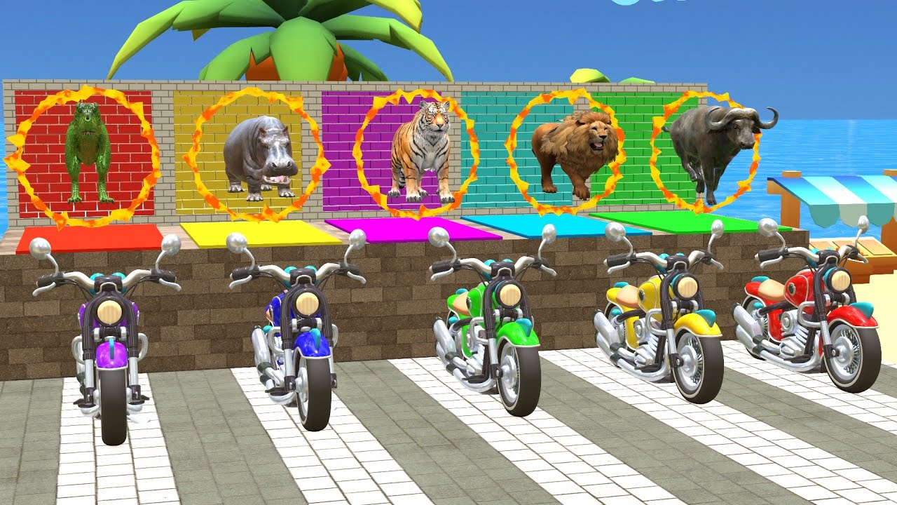 Long Slide Game with Cow Elephant Gorilla Hippopotamus Tiger 3d Animal Game Funny 3d Animals