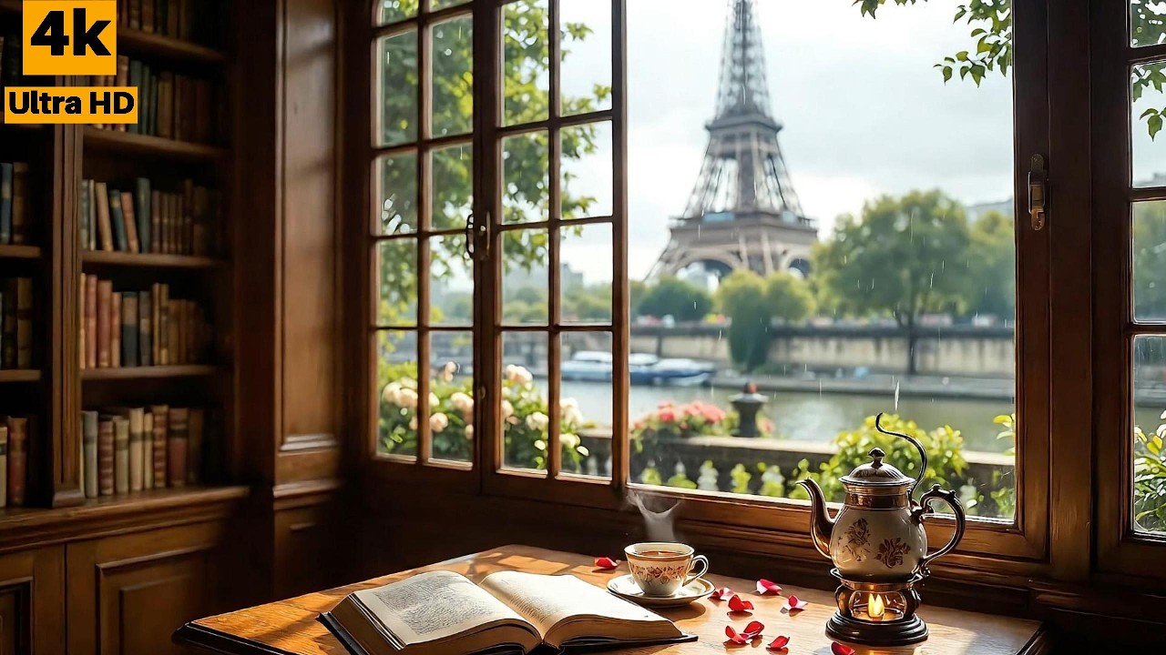 Paris Rain & romantic jazz, Deep Relaxation by the Eiffel, Rainy Evening , Piano Jazz & Blue Calm