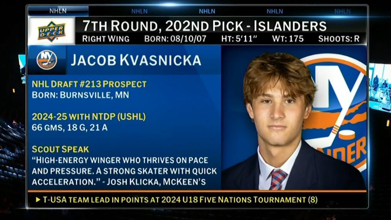 Jacob Kvasnicka Drafted in 7th Round (202th Overall) by New York Islanders in 2025 NHL Draft