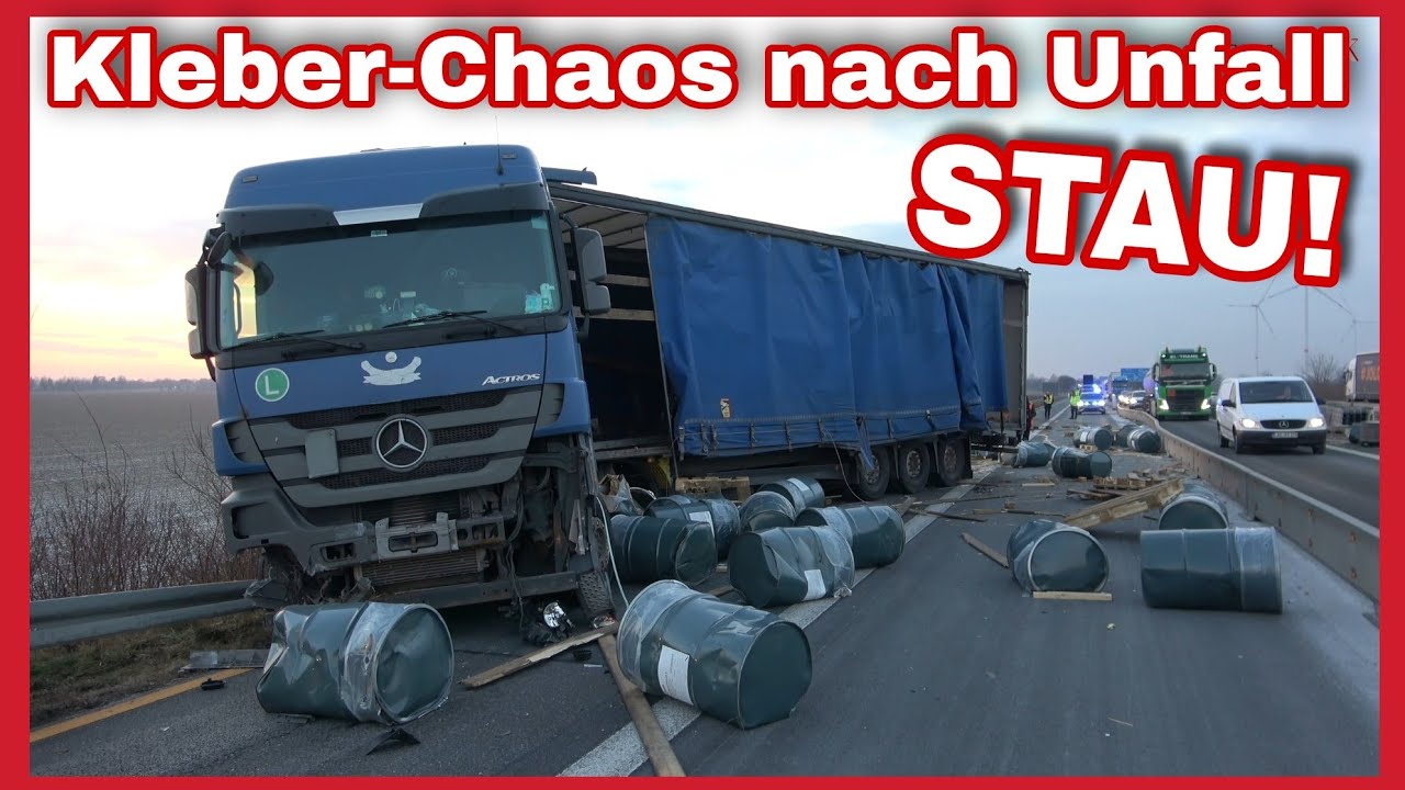 ❎️Sattelschlepper-CRASH in Baustelle auf A38⚠️Klebstoff verteilt sich auf der Fahrbahn⚠️