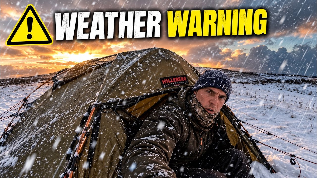 CAMPING in SNOW & STRONG WINDS! SHELTERING IN A TENT!! ⛈ Hilleberg Soulo ⛺️