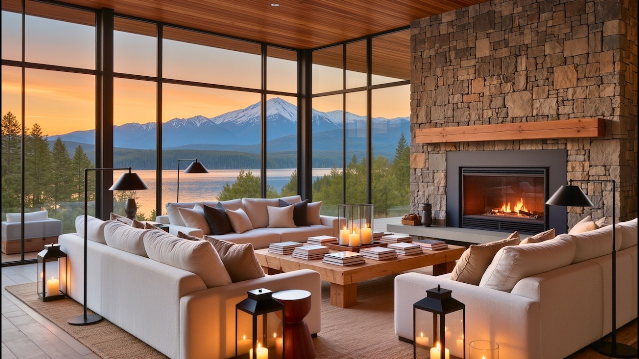 Cozy Cabin Fireplace & Lofi Jazz 🏔️ Chill Beats for Studying, Working, Relaxing