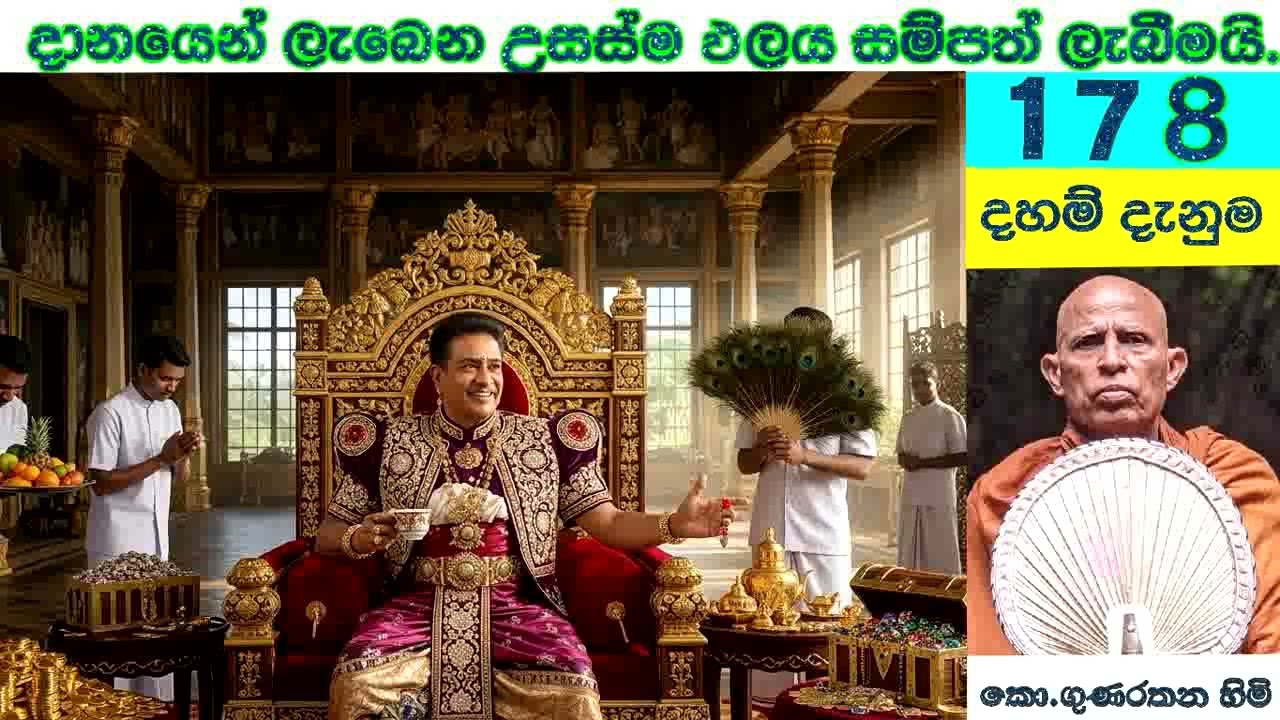 178    දහම් දැනුම    දානයෙන් විපාක වශයෙන් මහත් සම්පත් යස ඉසුරු ලැබීමේ වාසනාව උදා වේ.