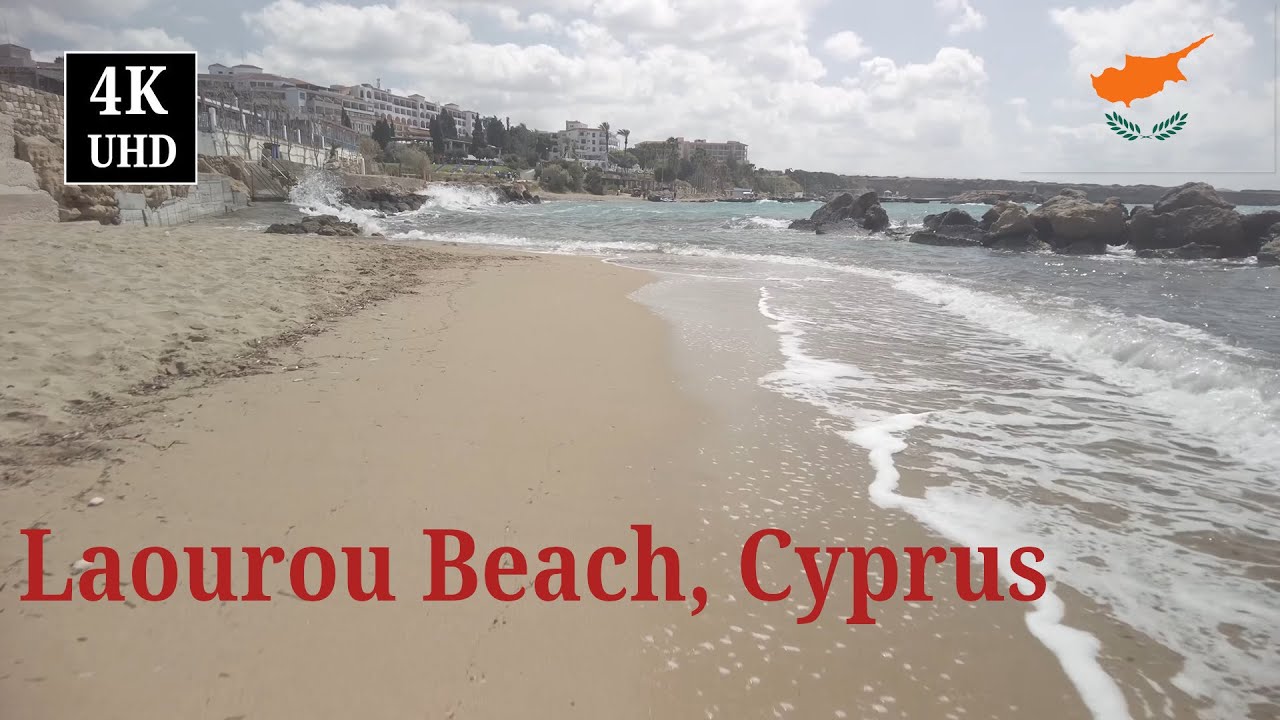 Laourou Beach, Cyprus - Walking Tour (4K 60fps) | Virtual Walk Paphos