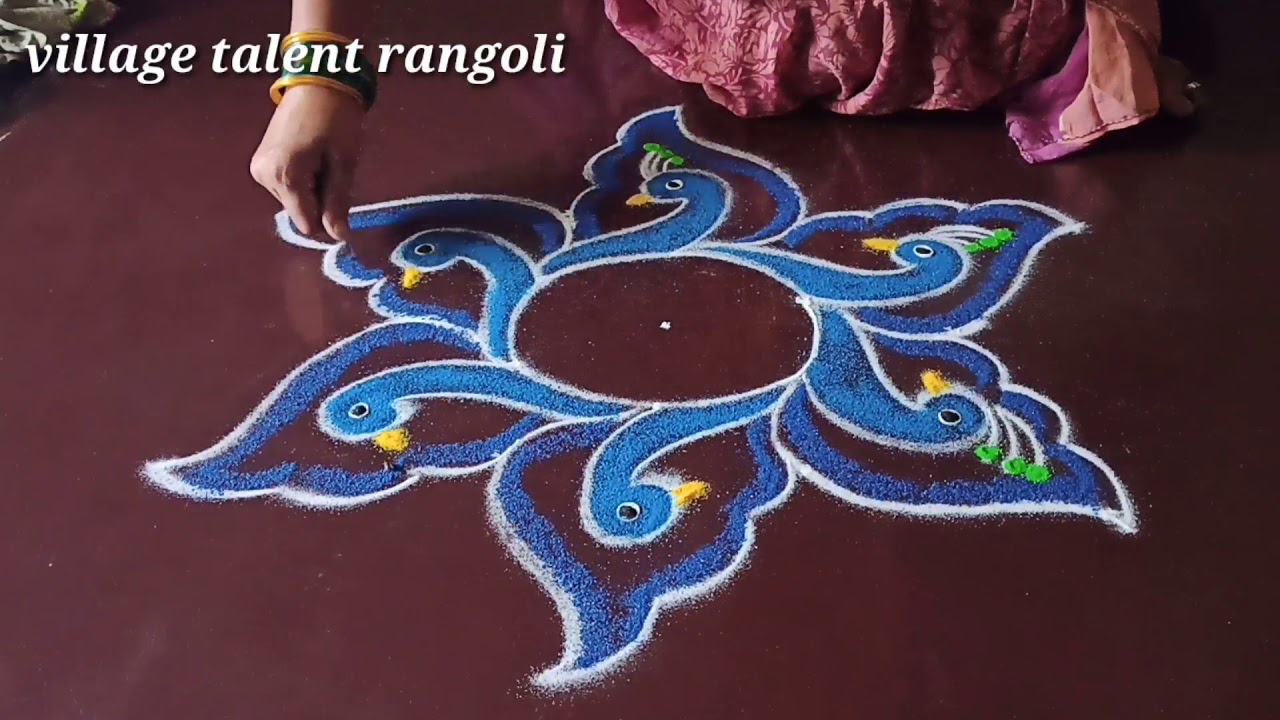Simple 5 dots peacock creative rangoli & kolam designs || Easy Lotus rangoli muggulu for beginners