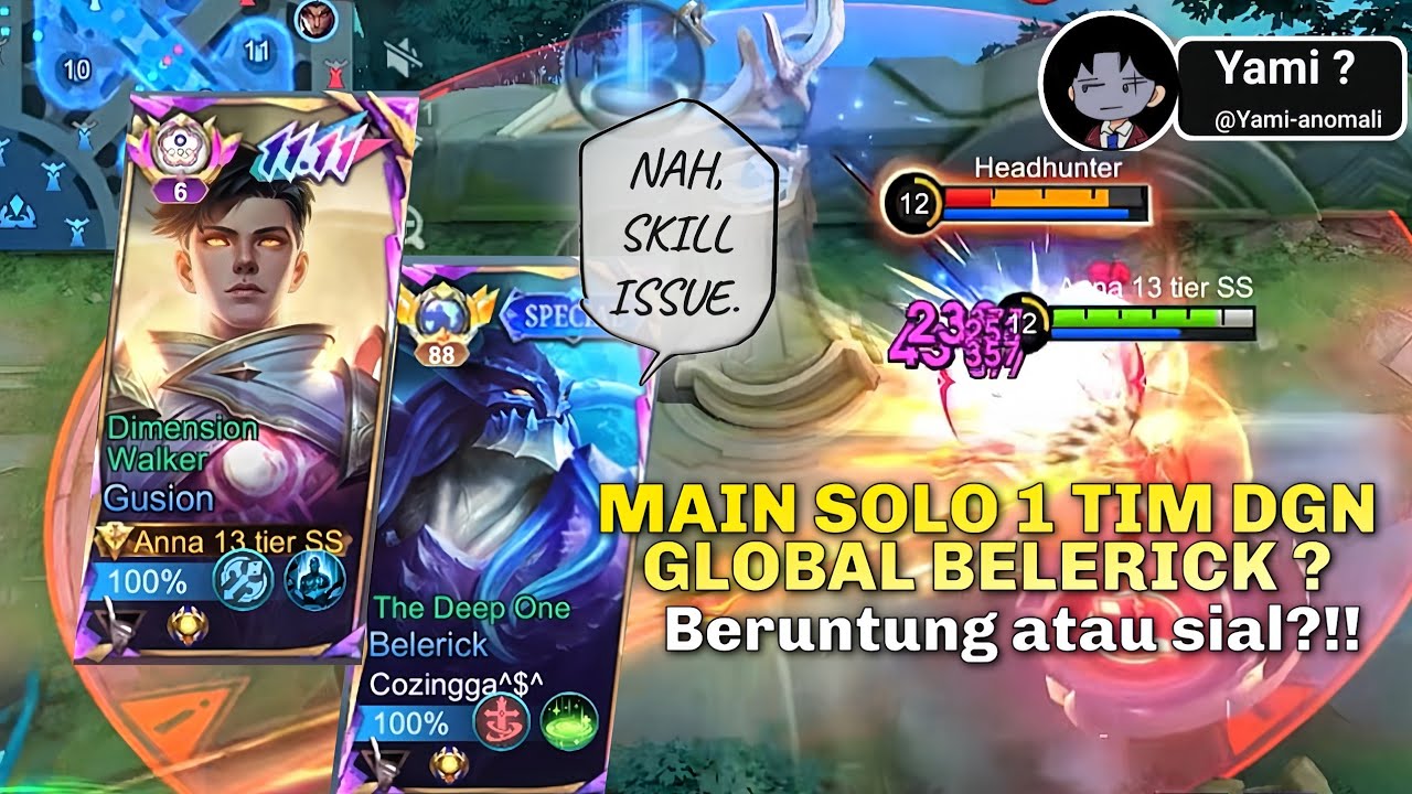 MAIN SOLO 1 TIM DENGAN GLOBAL BELERICK?! Beruntung atau Sial? | Gusion Gameplay MOBILE LEGENDS 