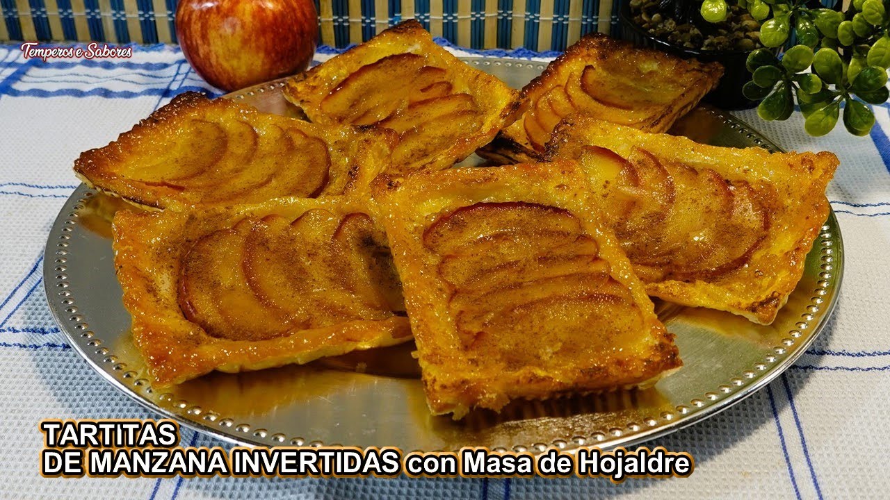 TARTITAS DE MANZANA INVERTIDAS hechas con MASA DE HOJALDRE muy Ricas y Pocos Ingredientes