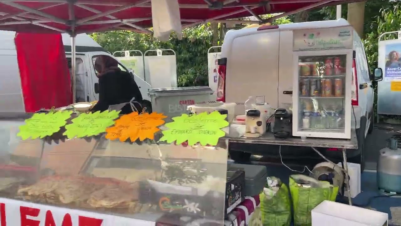 Thursday morning market at Thonon-les-Bains, France on the shore of Lake Geneva in June 2022