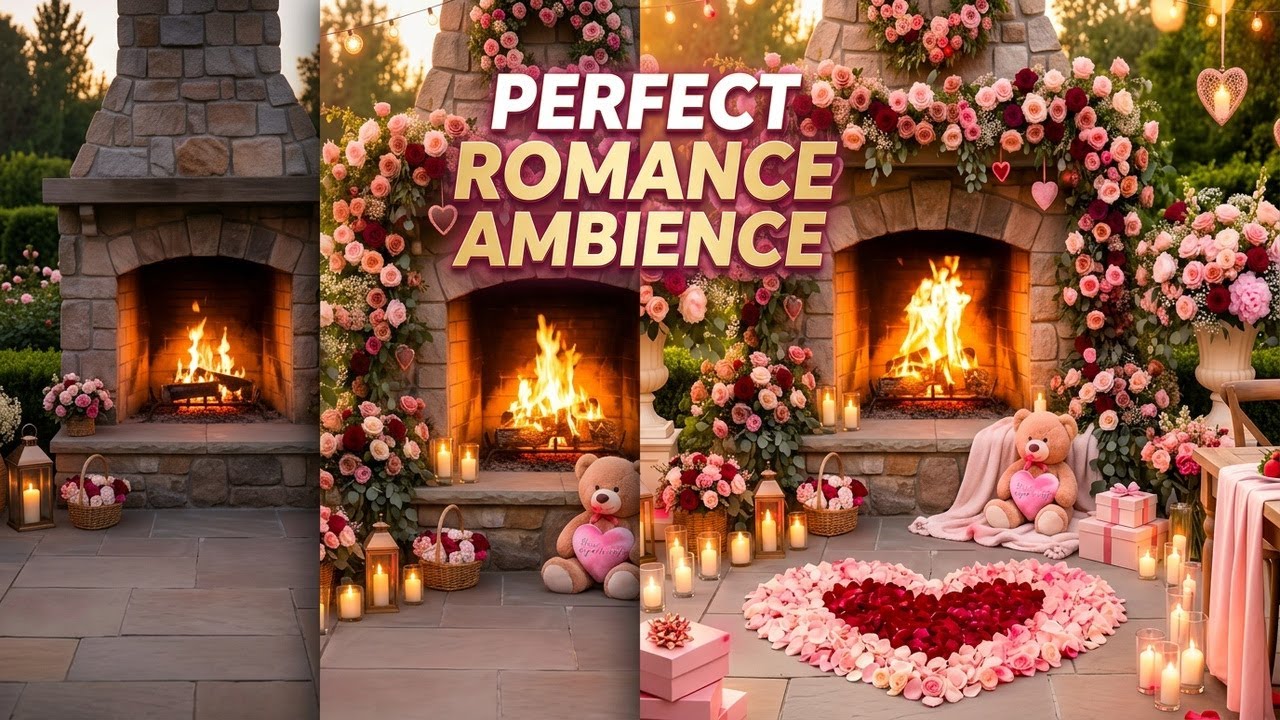 Valentine’s Day Fireplace Ambience❤️ Romantic Piano Music for Love, Relaxation & Sleep 8 Hours