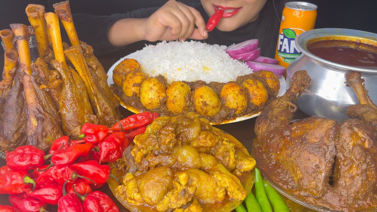 ASMR EATING MUTTON FAT CURRY,MUTTON CURRY,SPICY CHICKEN CURRY,EGG CURRY *FOOD VIDEOS*