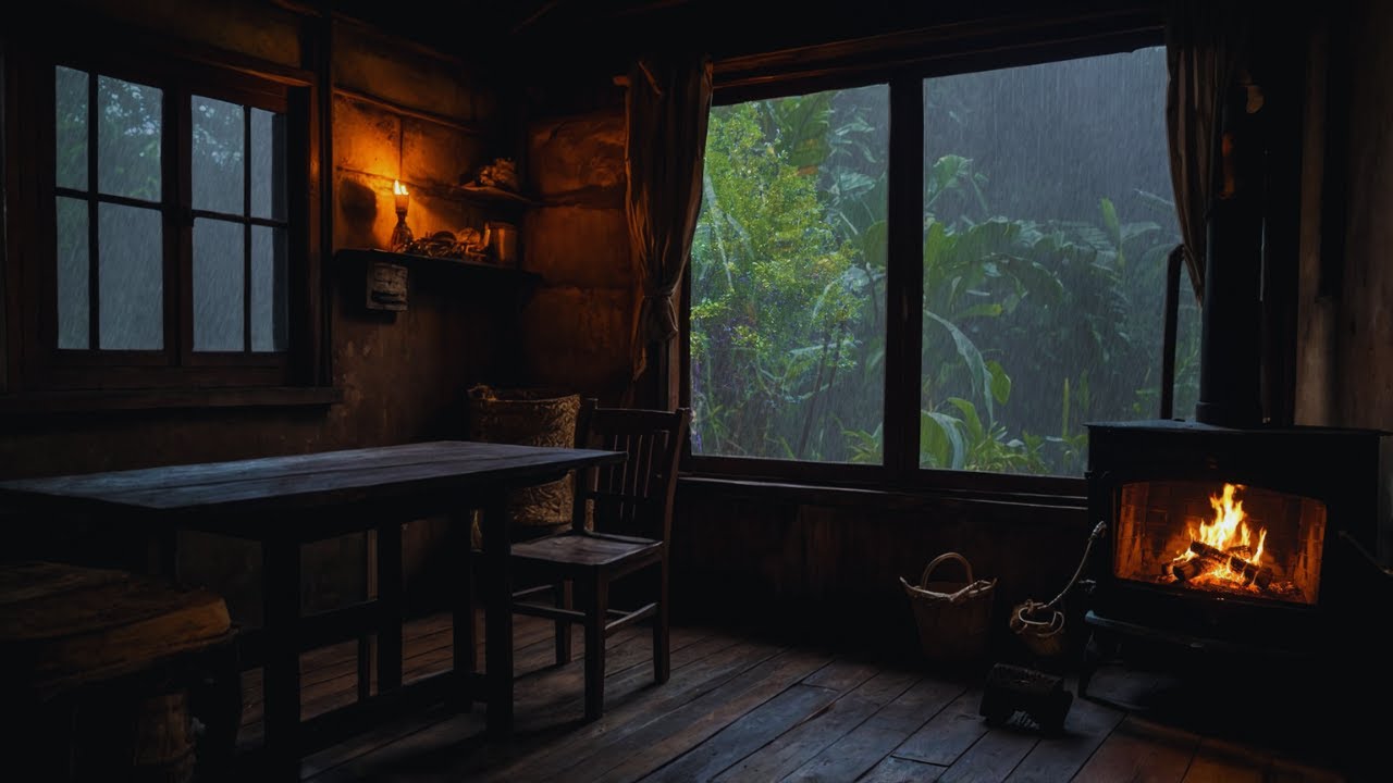 Rainy Night Fireplace Ambience with Soft Lofi for Deep Sleep | No Talking (1 Hour)