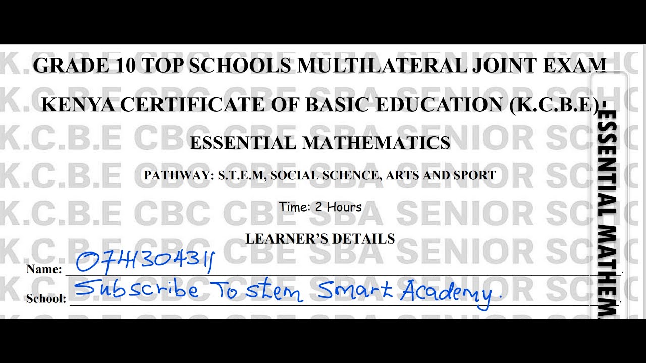 GRADE 10 ESSENTIAL MATHEMATICS JOINT EXAM – 2026