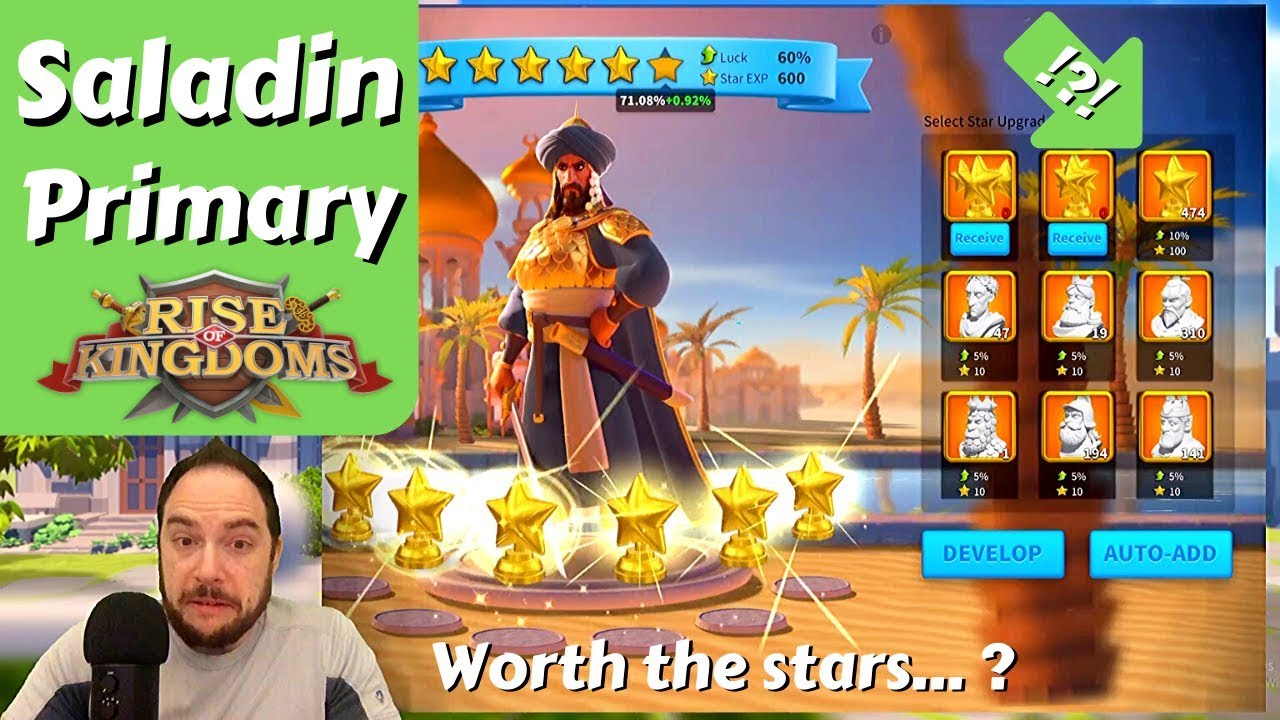 Powering Saladin to Six Stars, talent tree and comparing to Minamoto Primary | Rise of Kingdoms