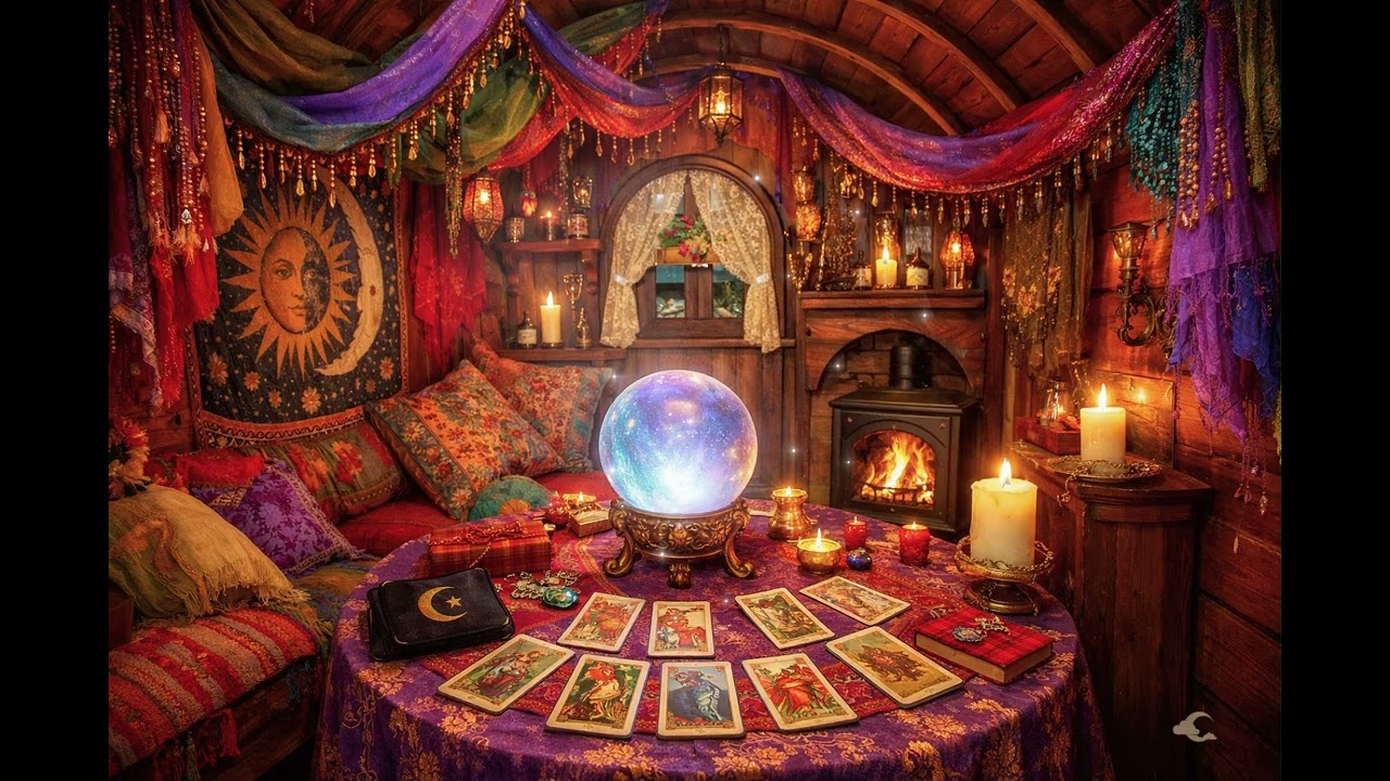 Mystical Fortune Teller Sanctuary Ambience 🔮 Cozy Fireplace, Candlelight & Crystal Ball | Relaxation