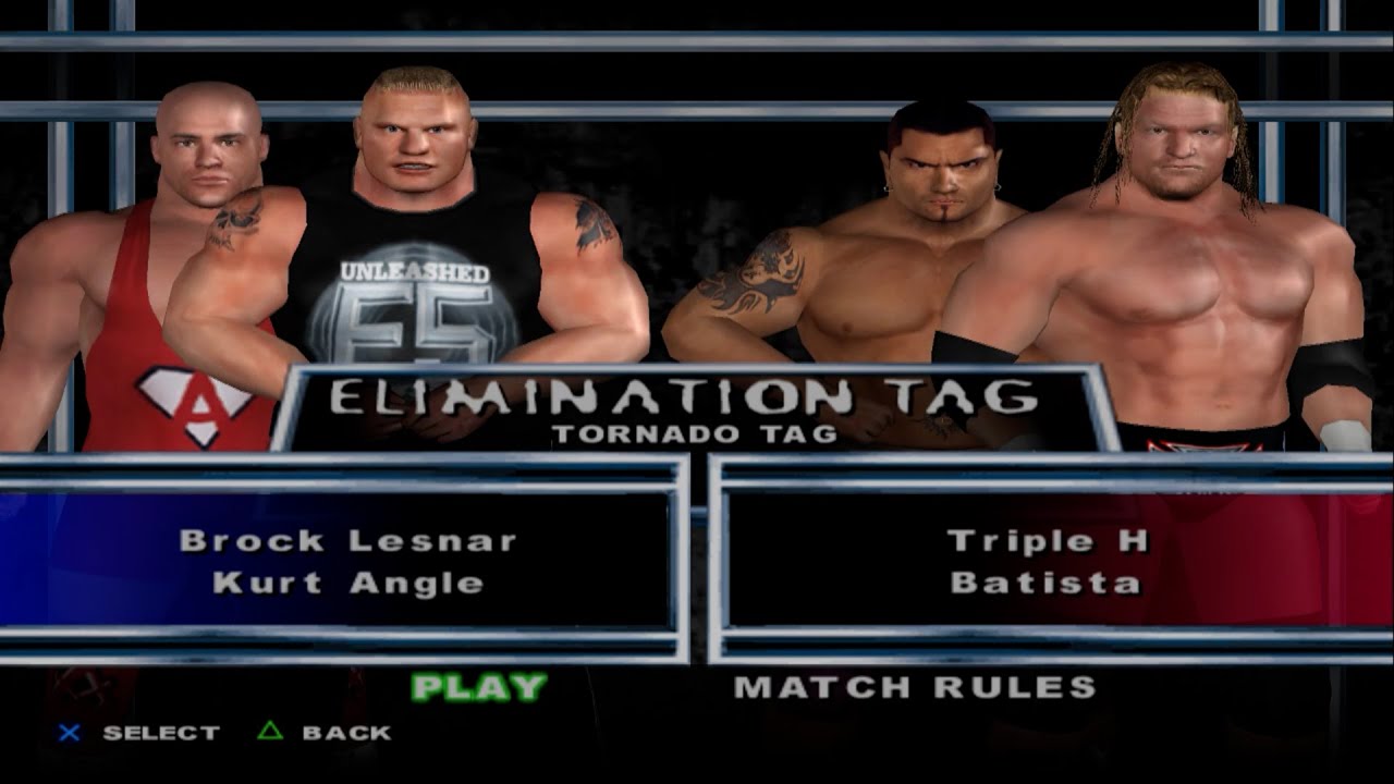WWE SmackDown! HCTP - Brock Lesnar x Kurt Angle VS Triple H VS Batista (ELIMINATION TAG)