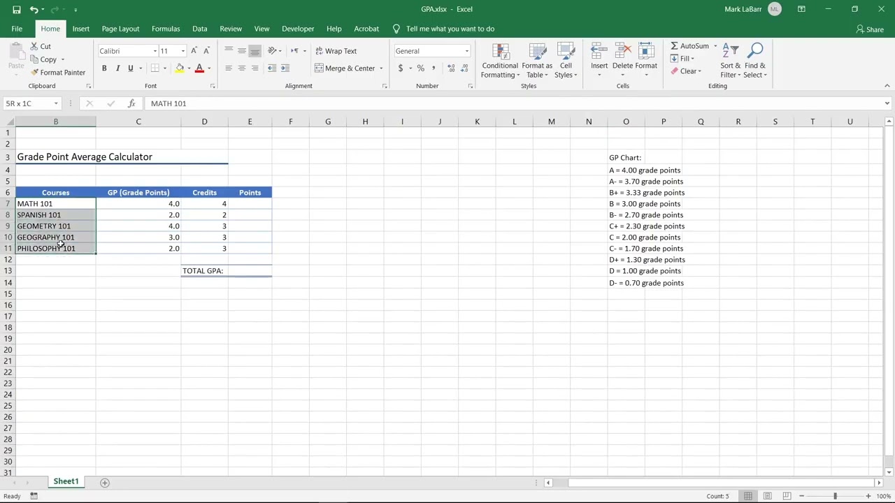 How to Calculate GPA in Excel Using Weighted Average and Custom Grade Formulas