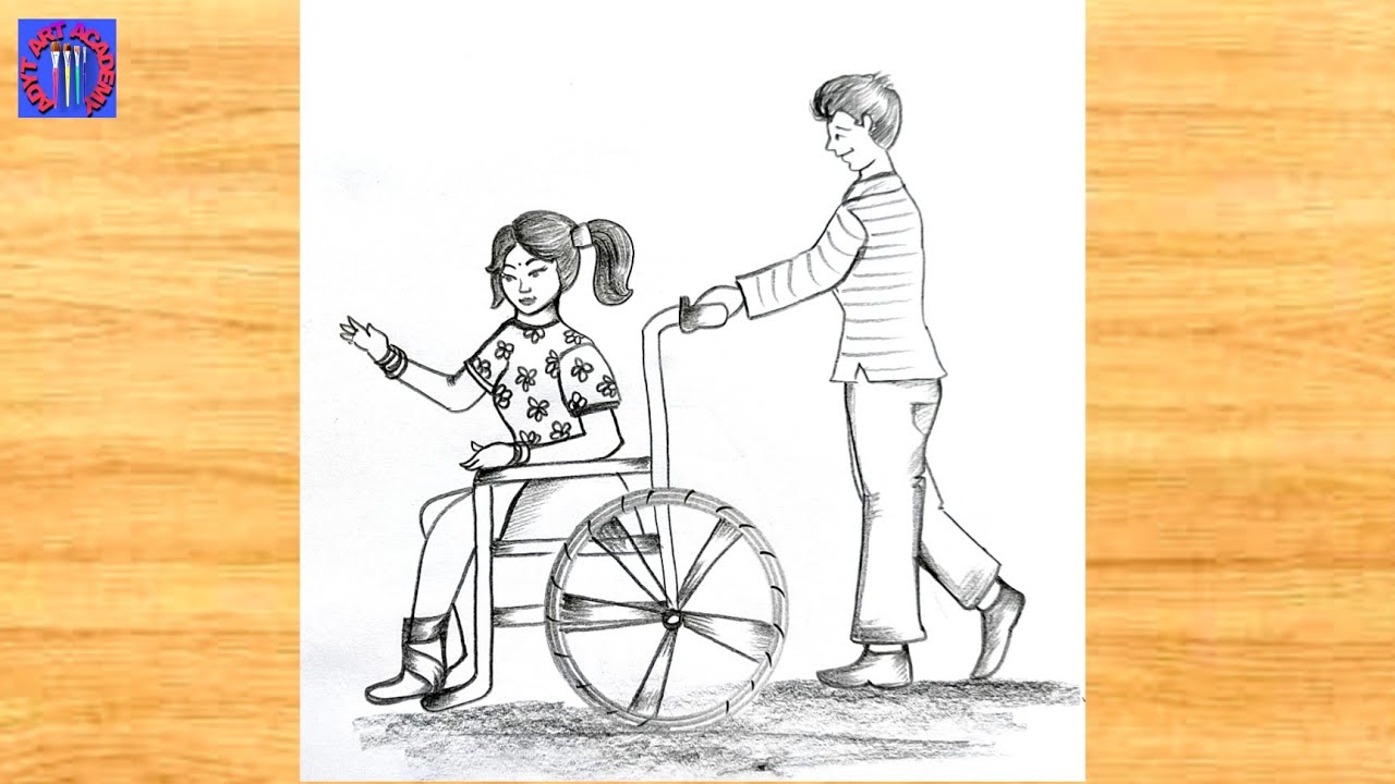 How to draw a girl sitting on a wheelchair || wheelchair drawing || handicapped drawing
