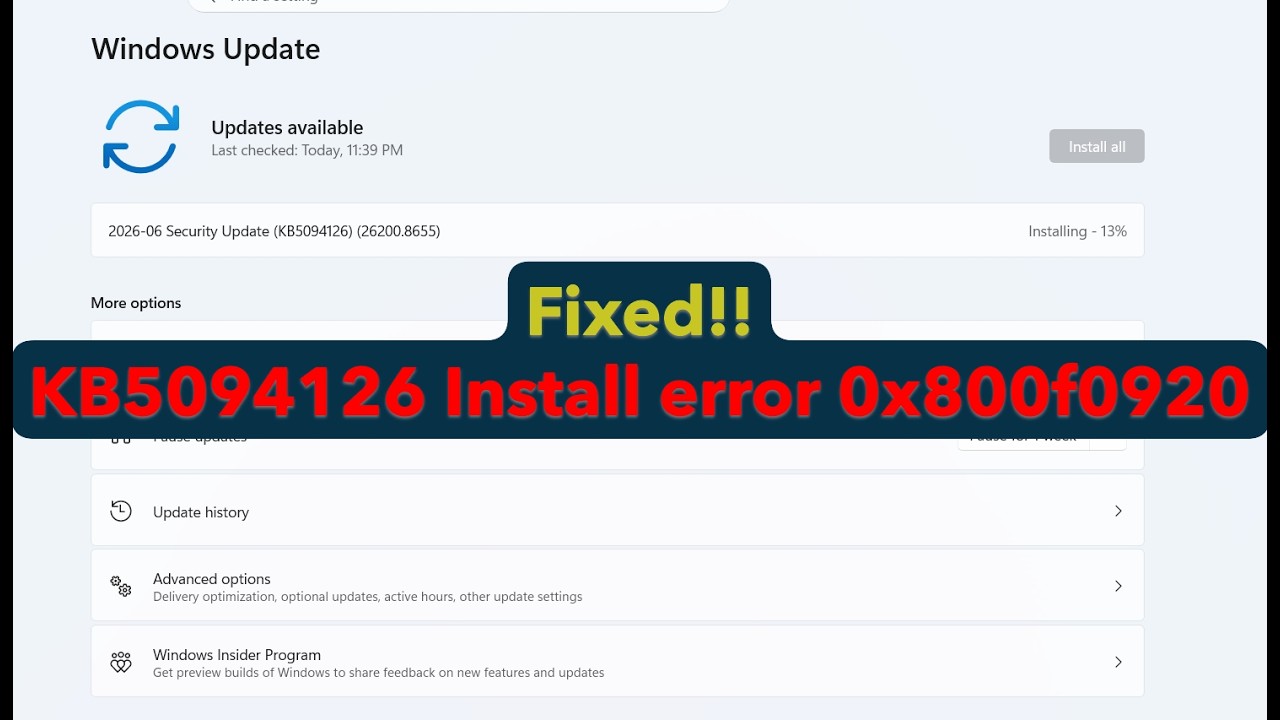 How to fix KB5094126 Install error 0x800f0920 in Windows 11