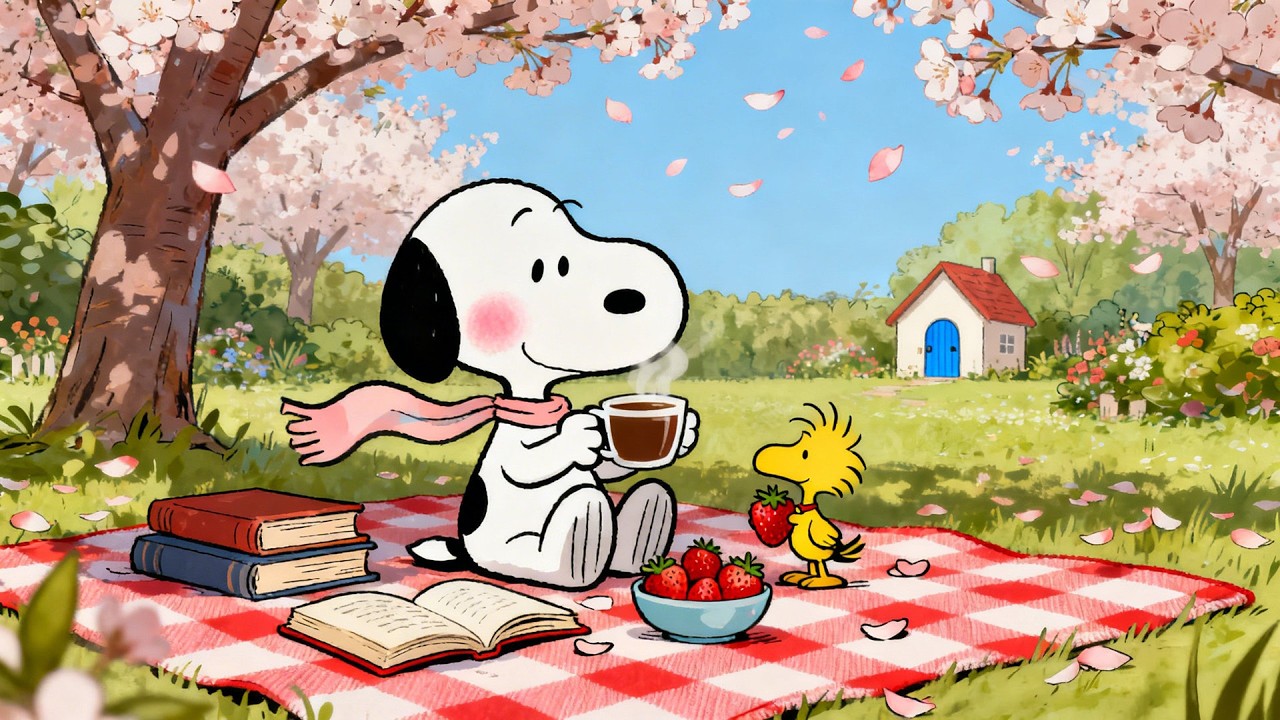 🌸 Cozy Cherry Blossom Picnic with Snoopy 🌸 Spring Lofi Beats for Study & Deep Focus ☕