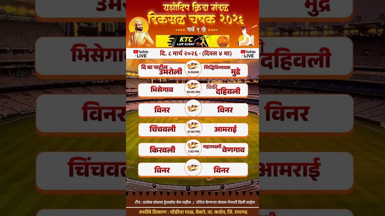 यशोदीप क्रिडा मंडळ डिकसळ आयोजित डिकसळ चषक २०२६ ।।अंतिम दिवस ।।
