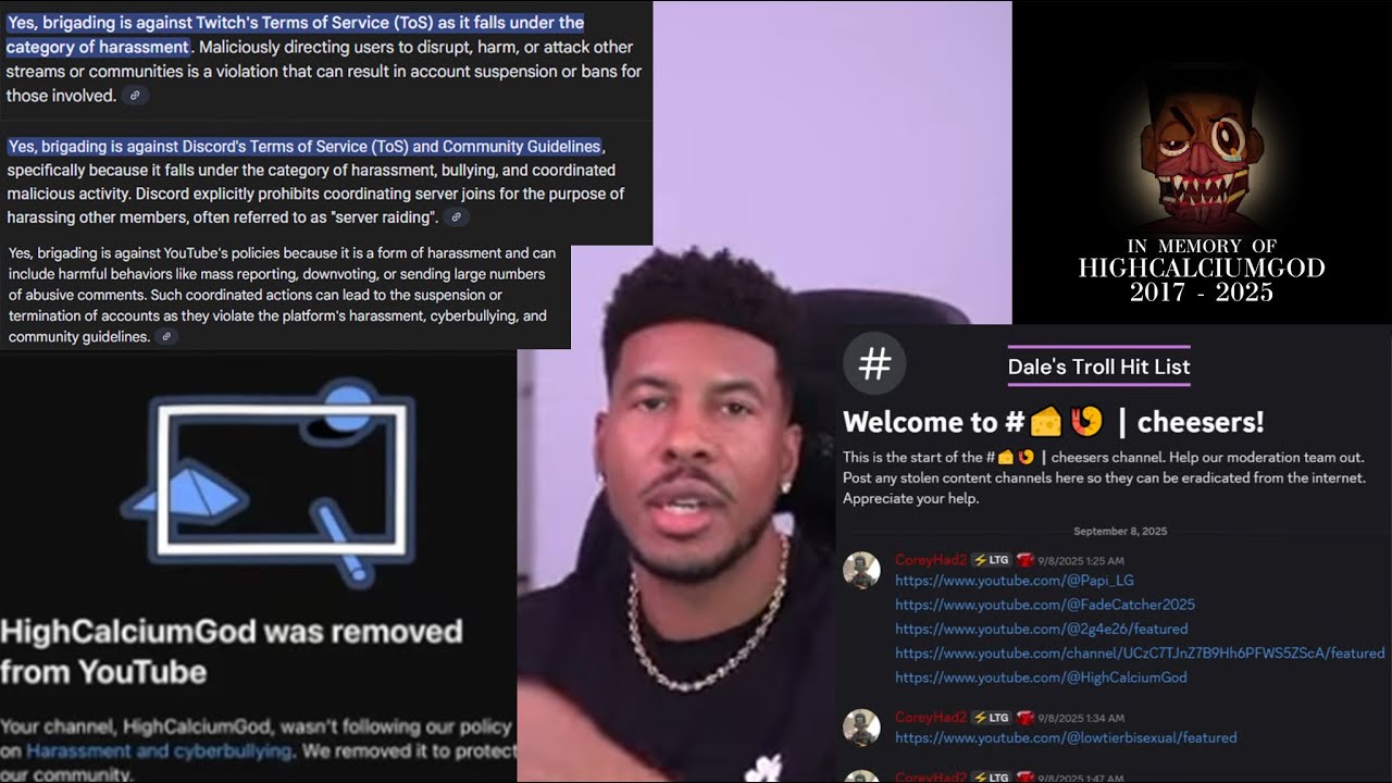 LowTierGod BREAKS YT/TWITCH/DISCORD TOS By Brigading After Taking Down HighCalciumGods Channel