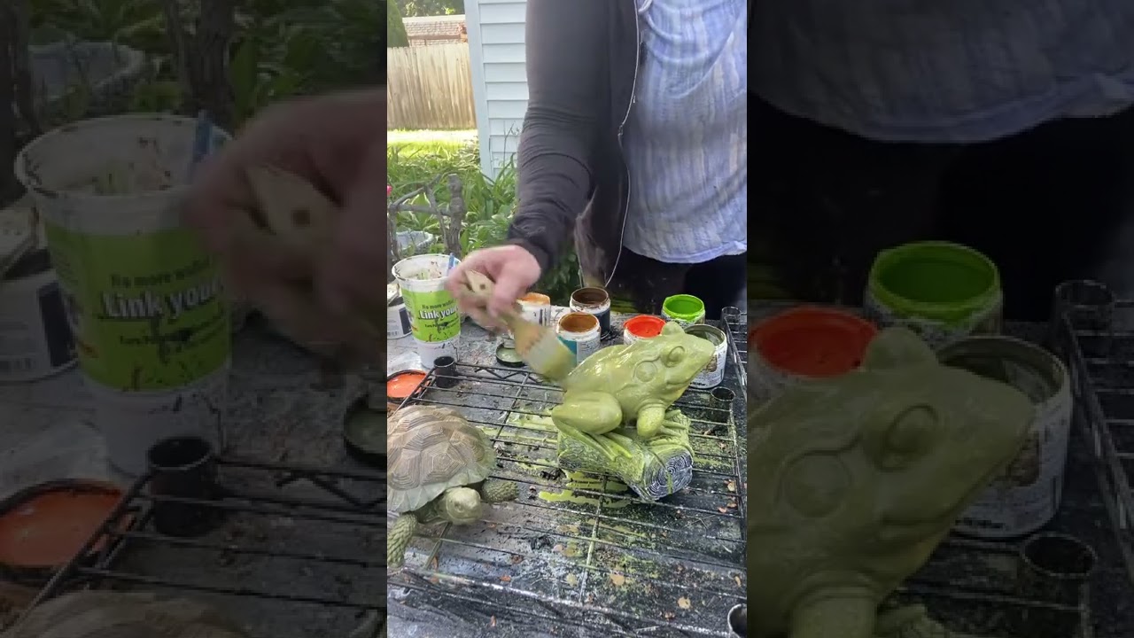 Applying color!  Part 1 of 3 color application to turtles and frog statue