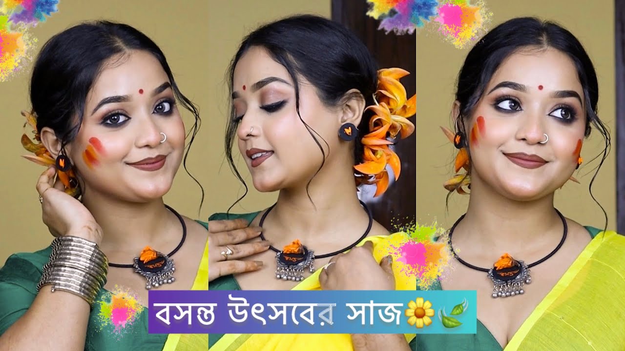 Basanta Utsav Makeup Tutorial 💛💚✨| Summer Special Transferproof  Makeup | Debopriya Basak