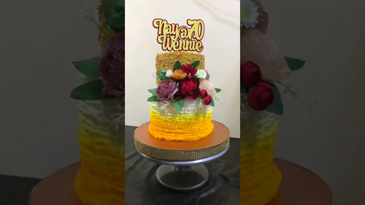 Red & Gold Floral Themed Two Tier Cake