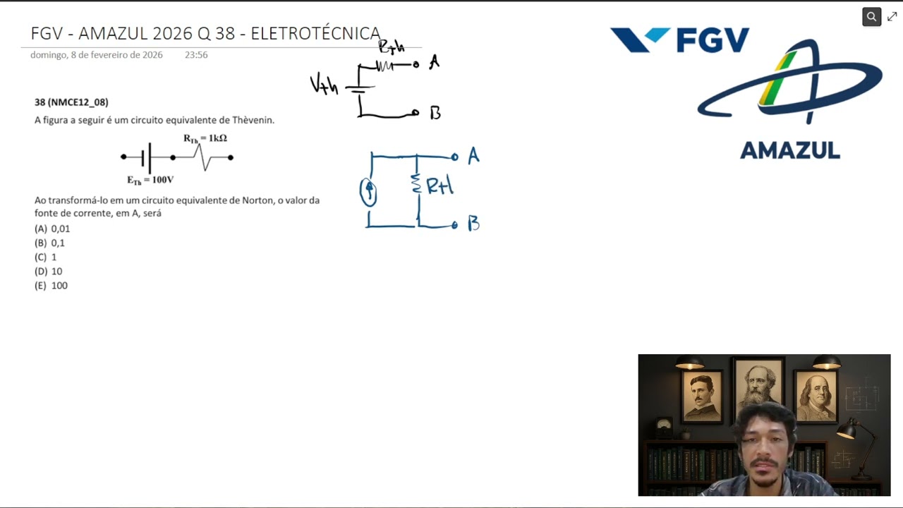 FGV - AMAZUL 2026 - Q38 - ELETROTÉCNICA - Circuitos elétricos em corrente alternada (CA)