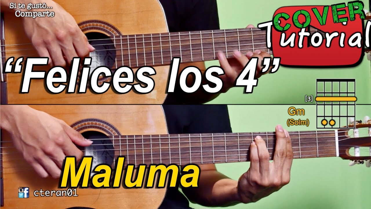 Felices Los 4 - Maluma Cover/Tutorial, Como tocar Instrumental en Guitarra