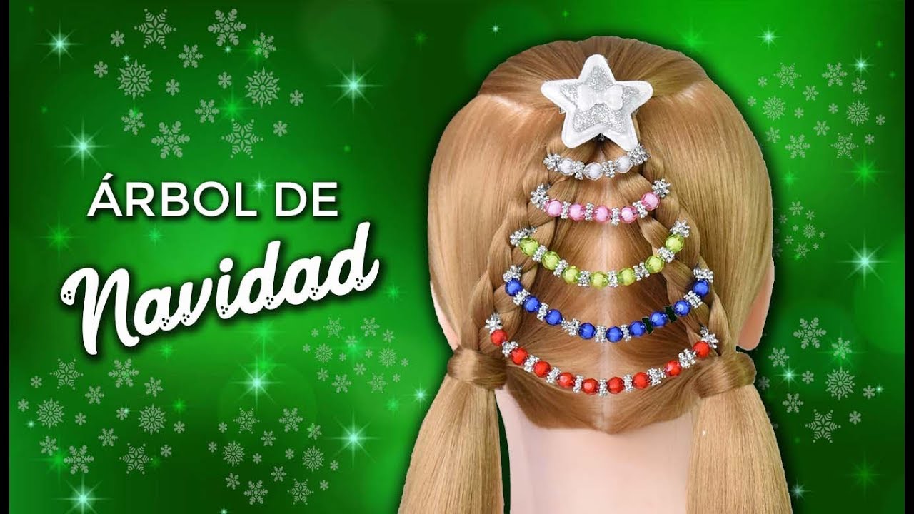 PEINADO PARA NAVIDAD DE NIÑAS CON TRENZA EN FORMA DE ARBOL NAVIDEÑO