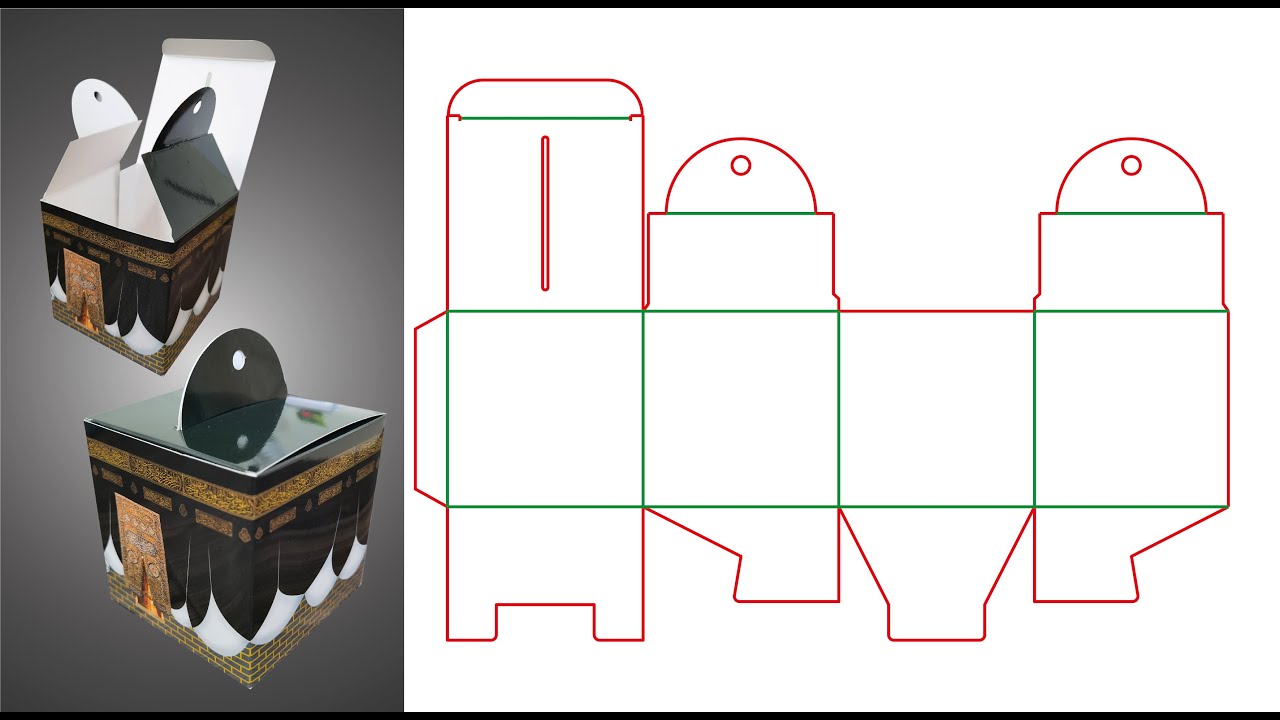 How to Make Square Cube Box with Hanger Die Cut / Dieliine For  Eid Tuturial on Adobe Illustrator