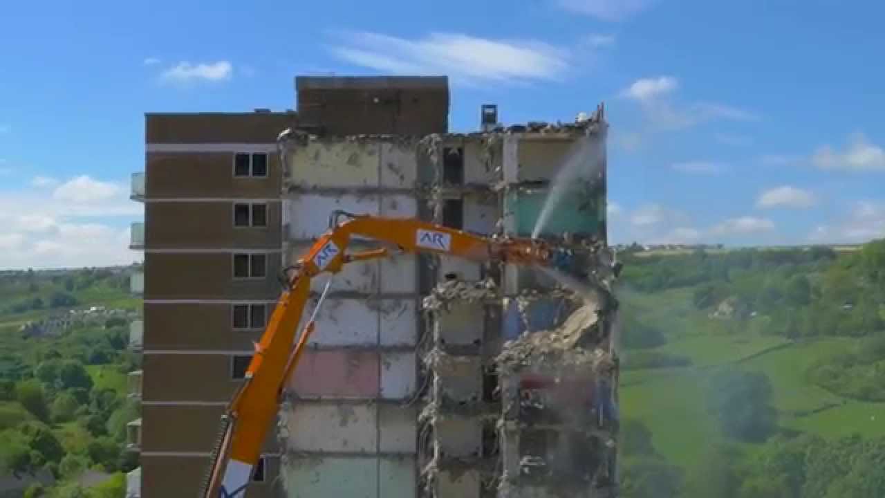 Tower Block Demolition - Amazing Aerial Film Building Being Demolished