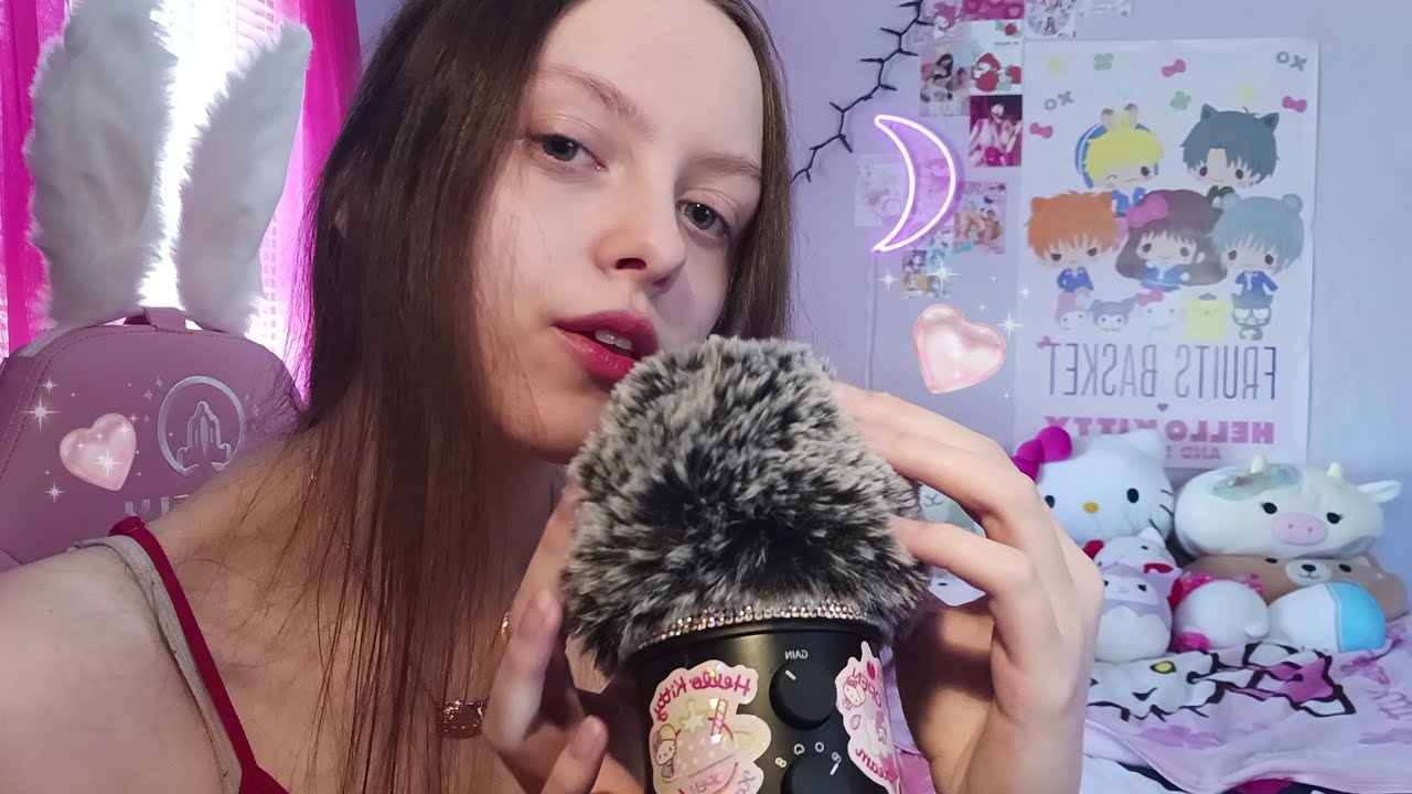ASMR inaudible whispers with fluffy mic scratching ♡