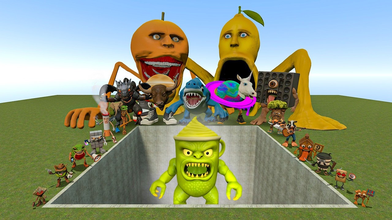 AI Brainrot Memes vs Macha Latte Bosses in Giant Pit &ndash; Gmod Chaos