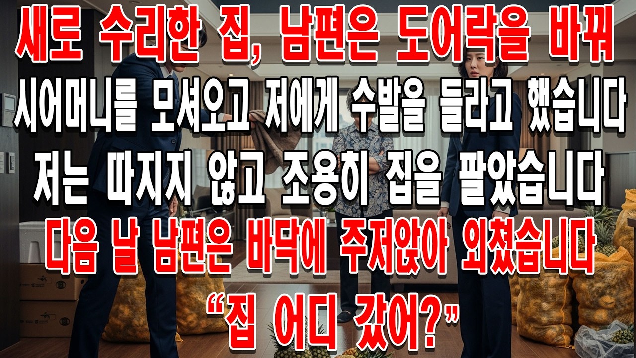 새로 수리한 집, 남편은 도어락을 바꿔 시어머니를 모셔오고 저에게 수발을 들라고 했습니다. 저는 따지지 않고 조용히 집을 팔았습니다. 다음 날 남편은 바닥에 주저앉아 외쳤습니다.