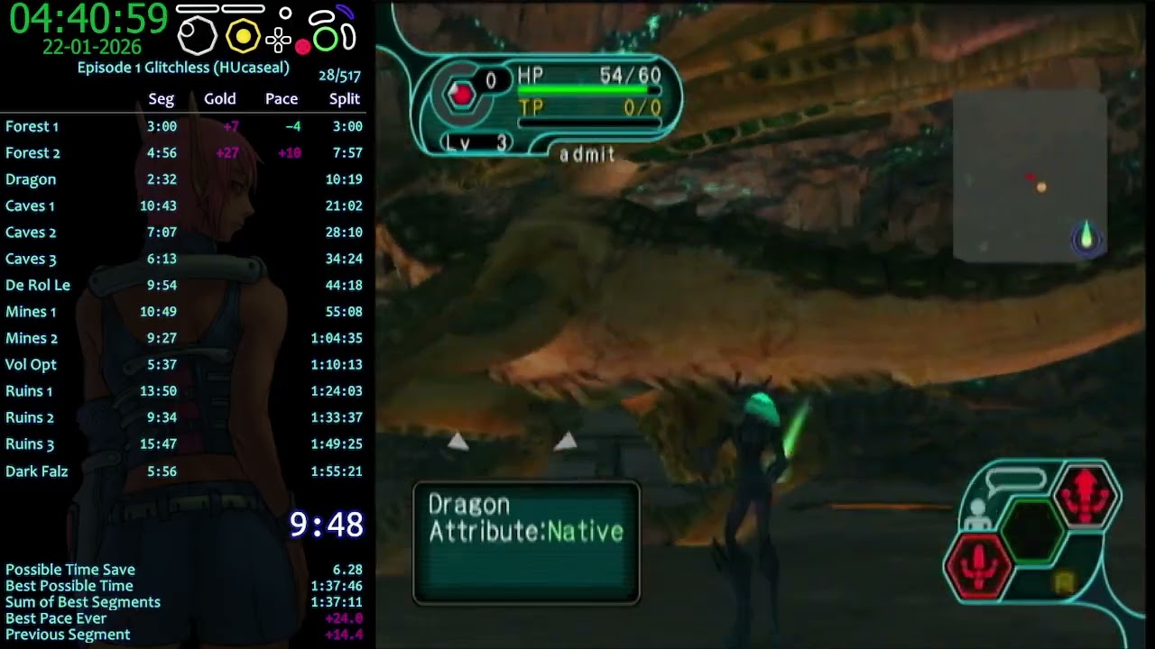 [WR] PSO HUcaseal Speedrun 1:52:13 (Episode 1 Glitchless)