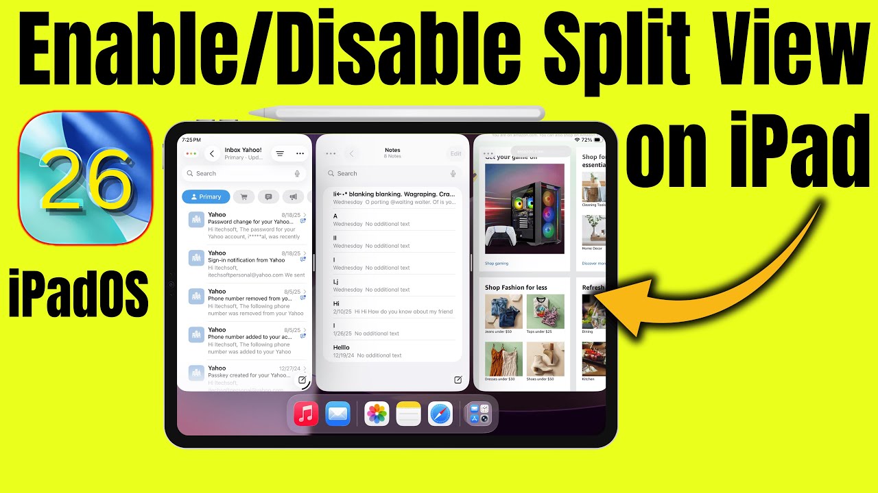 How to Enable/Disable Split View on iPad in iPadOS 26 (iPad Pro, iPad Air, Mini)